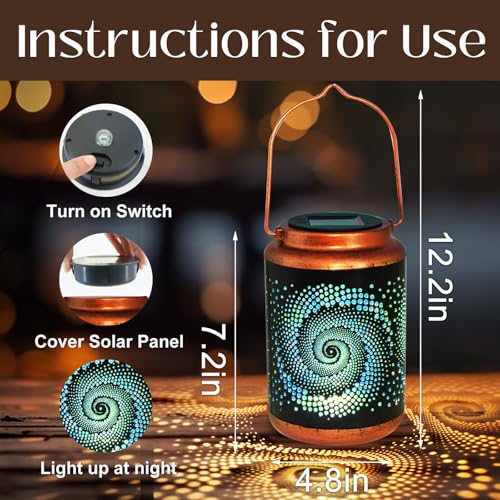 DIBIEECN Mothers Day Gifts for Mom, Birthday Gifts Grandma Ladies Solar Lanterns Outdoor Hanging Hollowed-Out Metal Waterproof LED Garden Decor Outside for Patio Yard Porch, Blue, 1 Pack - style: Blue