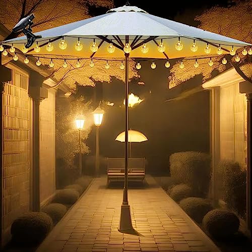 POOCCI Solar Umbrella Lights Crystal String Lights Solar Powered Waterproof 60 LED Patio Umbrella Lights 8 Lighting Modes Fairy Lights Outdoor for Garden Yard Beach Party Wedding Decor(Warm-White)