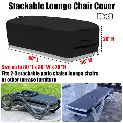 Stackable Chaise Lounge Covers for 2-3 Stackable Patio Lounge Chair, 600D Weather-Resistant Polyester Fabric, Outdoor Furniture Storage Cover for Stackable Lounge Chair - 80"L x 30"W x 20"H, Black - color: Black, size: Stackable - 80"L x 30"W x 20"H