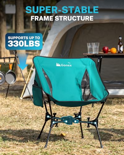 Gonex Portable Camping Chair, The 5th Gen Ultralight Compact Backpacking Foldable Lightweight Folding Chair for Outdoor Camp Hiking Beach Picnic Concert, Supports 330lbs (Lake Green, 1 PCS) - color: Lake Green