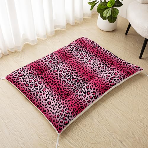 Nttopship Dog Cat Bed Mat Ultra Soft Fluffy Pet Bed Washable Fashion Dog Crate Beds Comfy Comfy Pet Sleeping Pad Suitable for Pet Raised Bed(30"x26",Pink Leopard) - color: Pink leopard, size: Medium