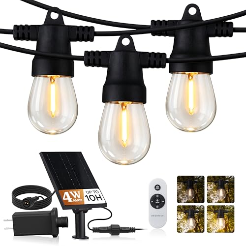 Brightech Ambience Hybrid Outdoor String Lights - Dual Plug and Solar Powered Waterproof LED Light String for Outside - 27 Ft, Dimmable 4W, Soft White Edison Bulbs for Camping, Patio, Cafe, Yard - style: Hybrid Super Bright - 27 Feet