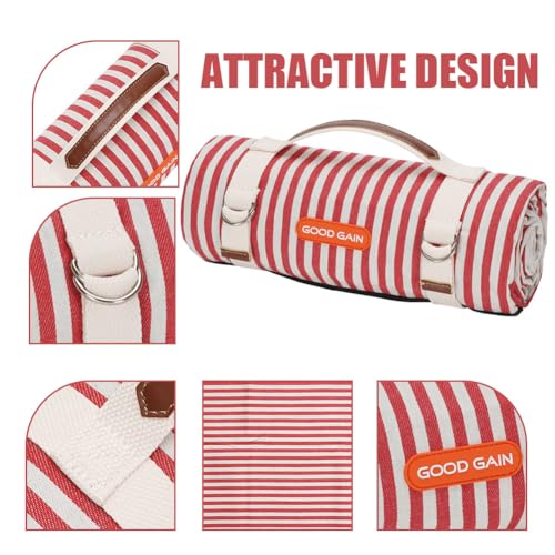 G GOOD GAIN Picnic Outdoor Blankets Waterproof Large - Beach Mat Sand Free Foldable with Carry Strap | Portable Camping Blanket | Park Blanket for Grass Park, Hiking, Travel, Concerts, Indoor (Red) - color: Red