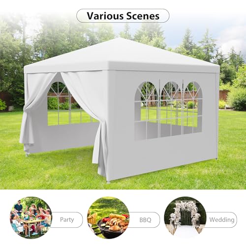 LEMY Party Tent,10'x10' Outdoor Gazebo Canopy Tent with Removable Sidewalls Windows,White Waterproof Heavy Duty Tent for Party,Wedding,Events,Beach,BBQ - size: 10' x 10'