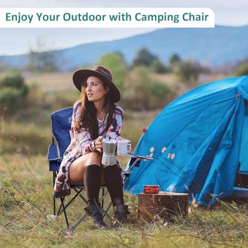 Outdoor Folding Camping Chair with Cup Holder, Storage Bag, Large Anti-Sink Feet, 400lbs Capacity, 2 Pack Breathable Mesh Portable Chair for Camping, Beach, Fishing, Sports, Blue - color: Blue, size: 2 Pack