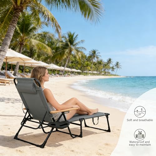 Foldable Chaise Lounge Chair Outdoor, Tanning Chair with 4-Position Reclining Back, Folding Sun Lounger, Outdoor Lounge Chair for Beach, Poolside, Backyard, Camping, UPF 50 - color: Grey3