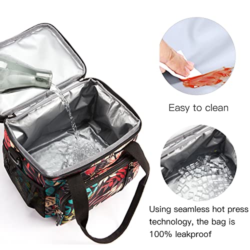 MOV COMPRA Leaf Printed Leakproof Expandable Large Double Deck Lunch Box Cooler Bag for Women Men, Beach Cooler Bag with Removable Shoulder Strap - color: NEW FLOWER