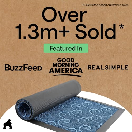 GORILLA GRIP 100% Waterproof All-Season WeatherMAX Doormat 35x23, US Designed Natural Rubber, Stain and Fade Resistant, Low Profile Indoor Outdoor Door Mats, Easy Clean Patio Mat, Ocean Blue Waves - color: Ocean Blue Waves, size: 35" X 23"