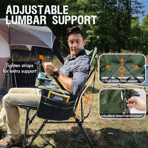 Portal Camping Chair with Lumbar Support for Adults Folding Portable High Back Oversized, 400LBS - color: Green