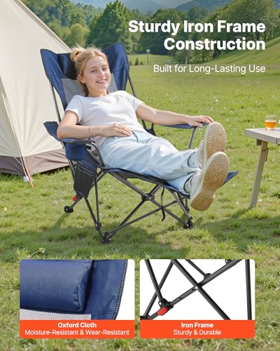 VEVOR 2-in-1 Reclining Camping Chair with Footrest for Adults, 4 Adjustable Positions, Portable Folding Lounger, Lightweight Mesh Beach Chair Supports 220lbs, Heavy Duty Camp Chairs Outdoor, Blue - color: Blue