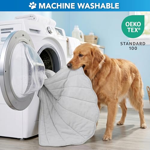 PetAmi Dog Cooling Mat, Sea Shell Shape, Pet Pad with Cooling Nylon & Soft Fleece, Q-Max > 0.4 Reversible All Season Blanket for Dogs & Cats, Small 33x39 in, Light Grey - color: Light Grey, size: Small