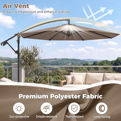 Tangkula 10ft Patio Umbrella with Base Included, Offset Cantilever Outdoor Umbrella with 360 Degree Rotation, Crank Handle, Sun-Protective Canopy for Pool Deck Garden Backyard (Tan) - color: Tan, size: 10 FT