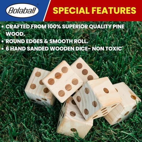 Bolaball 3.5" Giant Wooden Yard Dice Set Pack of 24 for Outdoor Fun, Barbeque, Party Events, Backyard Games, Beach Games, Lawn Game Includes 6 Dice and a Carry Bag for Easy Storage