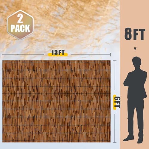 2 Pack Natural Reed Fencing 6FT X 13FT Reed Fence 6FT High Balcony Reed Fence Privacy Reed Screen for Outdoor Backyard Patio(Brown) - size: 2 Pack 6FT×13FT