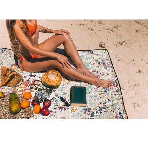 Picnic Blankets Waterproof Extra Large, 80"x 80" Outdoor Beach Blanket Sandproof Oversized Foldable Lightweight Portable 3-Layer Camping Mat for Parks,Hiking,Travel,Music Festival(Retro Turkish) - color: Retro Boho Brown, size: 6'8" x 6'8" (Square)