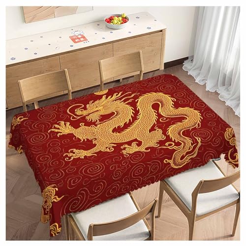 Dragon Decorative Tablecloth, Chinese Dragon Golden Red Kitchen Table Cover Oblong 52"X70" Tablecloths Dining Table Cloth Decor for Buffet Parties Patio and Camping - color: Dragon