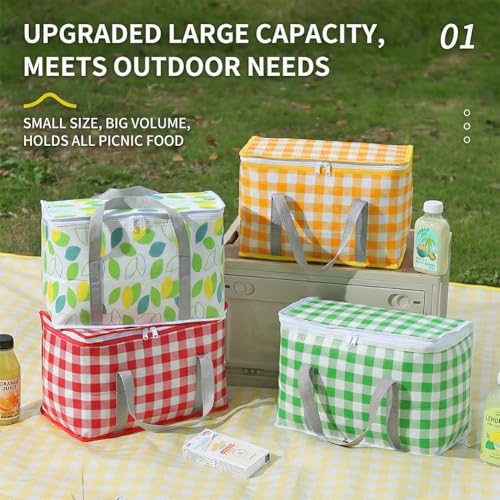 Insulated Picnic Bag Cooler, Reusable Beach Bag Cooler Bags with Zippered Top, Insulated Bag for Hot or Cold, Collapsible Picnic Basket for Picnic, Beach, Outdoor (13.7 * 7.8 * 7.8 in)