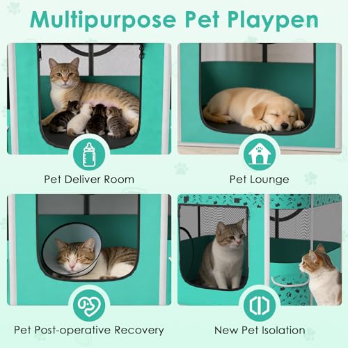 Cat Playpen - Portable Dog Playpen with Litter Box, Foldable Soft Dog Crate for Indoor/Outdoor, Pop Up Cat Enclosure, Collapsible Puppy Kitten Rabbit Cage Tent，2-Room