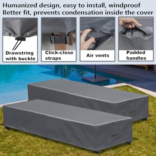 Waterproof Patio Lounge Chair Cover 1 Pack Outdoor Chaise Lounge Covers 600D Weather Resistant Material, UV Protection, Windproof Design Outside Furniture Covers 80" x 28" x 14" H,Grey - color: Grey, size: 1 Pack (80"L x 28"W x 14"H)