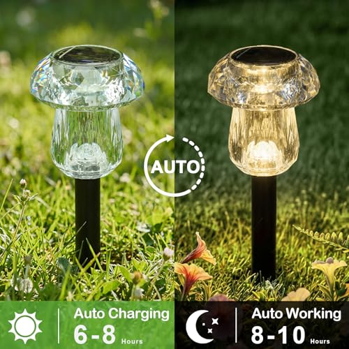 Solar Pathway Lights Outdoor 8 Pack Mushroom Garden Lights Waterproof Solar Powered Yard Lighting for Landscape, Driveway, Path, Walkway, Patio, Outside Garden Decorations, 3000K Warm White - color: Warm White, size: 8 Pack