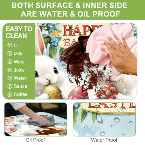 ANNA QUEEN Easter Garden 6FT Picnic Table Cover with Bench Covers Set of 3 with Drawstring Bag, Bunny Eggs Flowers 72"x30" Waterproof Picnic Tablecloth & Bench Covers for Outdoor Dining - color: #62