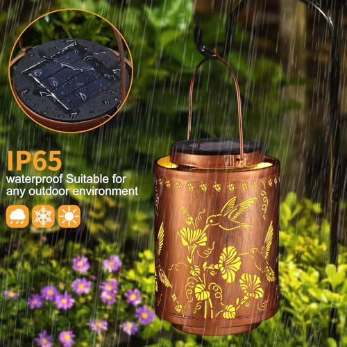 Solar Lanterns Outdoor Waterproof Garden Decor Gifts for Women Mon Grandma Metal Hanging Solar Lights Decoration for Outside LED Lanterns for Yard Patio Lawn Pathway（Hummingbirds） - style: Two hummingbirds