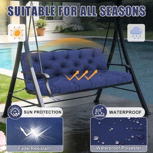 Porch Swing Cushions 60 inch Bench Cushion Waterproof Outdoor Swing Cushions 3 Seater Thick 5in Replacement Swing Cushions for Outdoor Furniture Patio (Navy Blue-60x40inch) - color: Navy Blue, size: 60x40x5inch