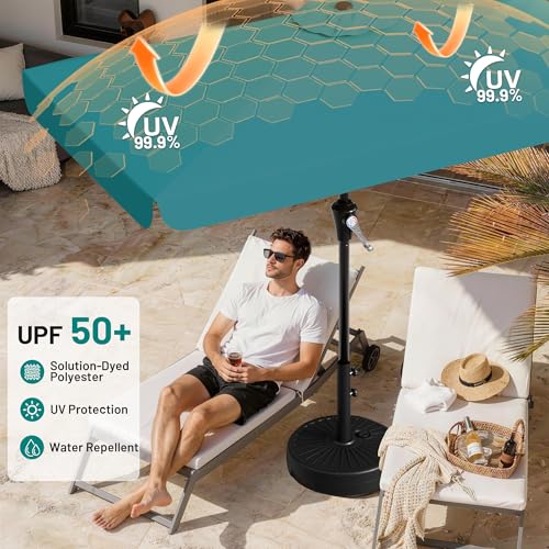 AreShark 6.5 x 10 FT Rectangular Valance Patio Umbrella, Outdoor Umbrella with Tilt and Crank, Market Table Umbrellas W/ 6 Ribs UV Protection for Garden, Deck, Backyard and Pool, Lake Blue - color: Lake Blue, size: 6.5x10 FT