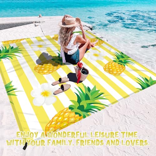 Beach Blanket Waterproof Sandproof 1-7 Adult Oversized 78 '' × 81 '' Lightweight Durable Compact Sand Free Extra Large Beach Mat for Travel Camping Hiking Picnic - color: Pineapple, size: 78“x81”