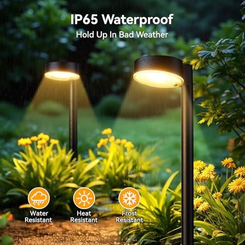 Ahaorigin 4 Pack Solar Pathway Lights Outdoor, Bright LED Solar Lights Outdoor Waterproof, Up to 12 Hrs Modern Path Lighting for Yard Garden Walkway Driveway Lawn Decor (4 Pack) - color: Warm White, size: 4 Pack