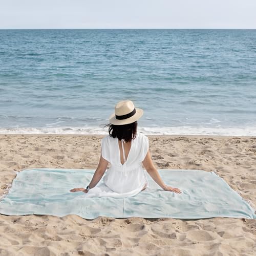 WETCAT Turkish Beach Blanket Sandproof (82"x82") 100% Turkish Cotton, Made in Turkey - Sand Free, Ultra Soft, Extra Large Throw for Picnic – Aqua - color: Aqua, size: XL Beach Blanket (82" X 82")
