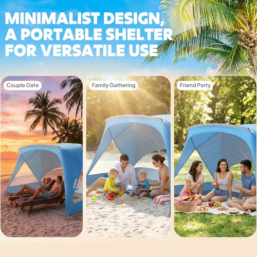 Chihee Beach Tent 1-2 Person Portable Camping Sun Shelter with UV Protection Silver Coated Canopy, Lightweight Beach Shade with Extra & Built-in Sandbags Mesh Windows Flat-top for Beach Camping Picnic