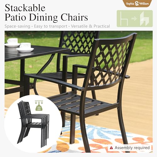 Sophia & William Patio Table and Chairs Set, Outdoor Dining Set for 4, 5 Piece Metal Patio Furniture, 37" Square Table with Wood-Like Tabletop(Geometry) - color: Diamond, size: 37" - Wood-like
