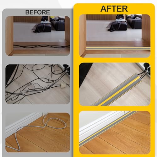 Floor Cord Cover 10Ft Heavy Duty PVC Floor Cable Protector Electric Cord Hider Cable Management Floor Strip Extension Cord Covers Cable Raceway for Wires on Floor Inner Channel 1.36" W x 0.43" H -Gray - color: Gray & Yellow, size: 10Ft