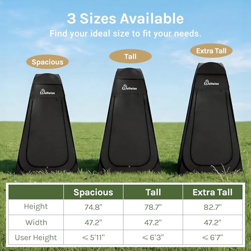 WolfWise Pop Up Changing Tent for Beach, Camping Portable Shower Tents, Outdoor Privacy Bathroom, Change Dressing Clothes Tent Pop Up Instant for Camp, Toilet, 6.2ft/6.6ft/6.9ft High - color: Black, size: Spacious Pro: 74.8" H, 47.2" W