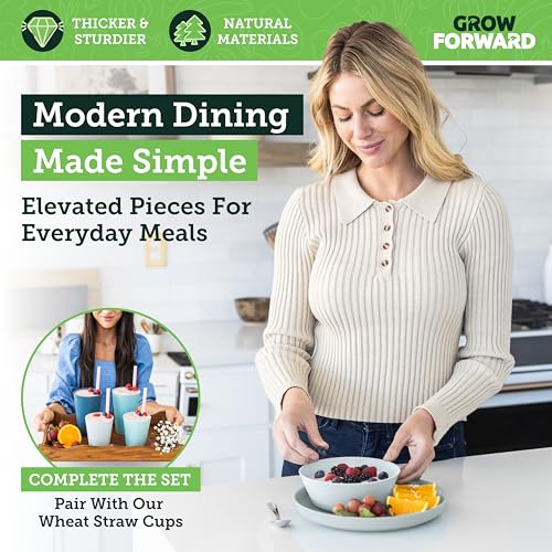 Grow Forward Premium Wheat Straw Plates and Bowls Sets - 8-Piece Wheat Straw Dinnerware Sets - Unbreakable & Reusable Microwave Safe Plastic Dinner Plates for Outdoors, RV, Camping Dishes - Glacier - color: Glacier Blue