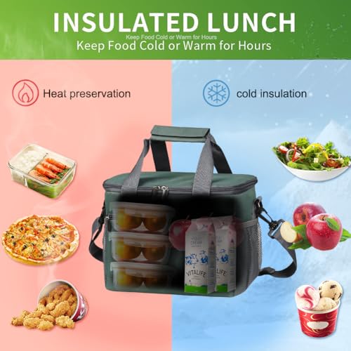 iknoe Insulated Lunch Bag, Foldable 8.5L Cooler Bag for Men & Women, Leakproof Thermal Design, Great for Office, Picnic, Travel, Lunch Box, Grayish green - color: Grayish green, size: Medium