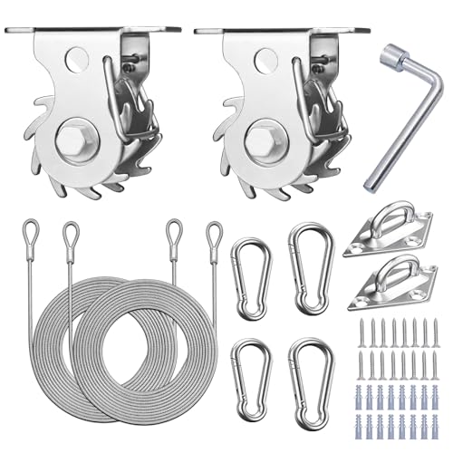 43 Pcs Shade Sail Hardware Kit with Ratchet Winch Wire Tensioner for Rectangle/Triangle Shade Sail Installation, 304 Grade Stainless for Garden, Outdoors (Winch + Hardware Kit + Cables) - size: 43 Pcs Winch Hardware Kits
