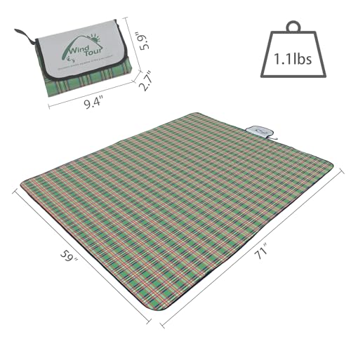 Wind Tour Waterproof Picnic Blanket with Carry Strap - Foldable Sandproof Outdoor Mat for Camping, Beach, Park - 59" x 71",Green(Single Mat) - color: 59" X 71",green(single Mat)