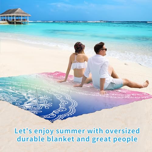 Beach Blanket 78''×110'' Suits 1-7 Adults Waterproof Sandproof Oversized Lightweight Sand Free Beach Blanket Large Picnic Mat for Travel Camping Picnic Hiking - color: Half Mandala, size: 78''x110''