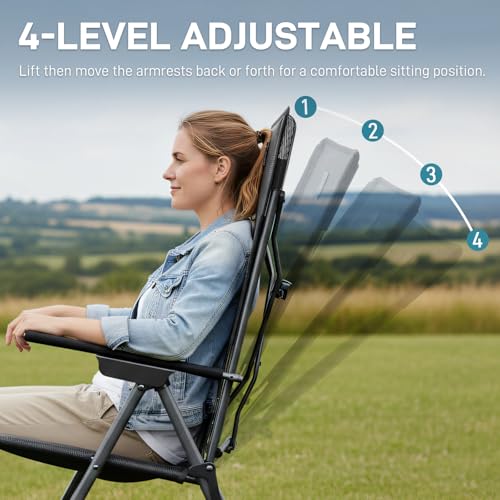 EVER ADVANCED Teslin Reclining Camping Chairs for Adult Lightweight, Portable Compact Folding Chair with Adjustable Back, 4-Level Recliner Chairs, Lawn Chair for Patio Balcony, Supports 300lbs, Black - color: Black, style: Mesh High Back