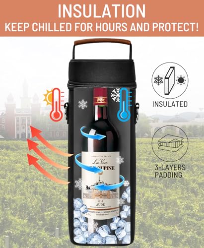 Insulated Wine Bag - Wine Bottle Carrier Tote Cooler Bags Wine Accessory for Gifts Travel Picnic Beach, Black - 1 Bottle - color: Black, size: 1 Bottle