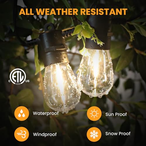 Yusist 104FT(98+6) Solar String Lights Outdoor Waterproof, Solar Powered Patio Light with 30+2 Dimmable S14 Edison Bulbs Shatterproof & Remote Control, Solar String Lights for Outside Garden Backyard - size: 104ft