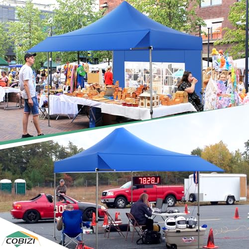 COBIZI 10x10 Pop up Heavy Duty Canopy Tent, Commercial Instant Canopies with Sturdy Awning, Outdoor Canopies for Market, Event, Blue - color: Blue, size: 10x10FT with 3 Sidewalls & 1 Awning Cloth