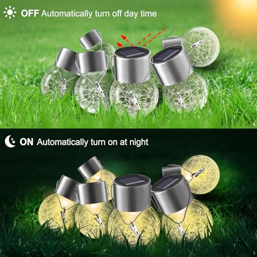 Solar Outdoor Lights Decorative 12 Pack, Hanging Solar Garden Lights Waterproof, Solar Powered Globe Cracked Glass Ball Lantern for Yard Patio Fence Tree Umbrella Holiday Decoration, Warm White - color: Warm White, size: 12