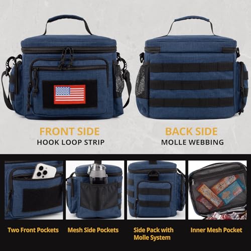 Lunch Box for Men, Tactical Lunch Bag MOLLE Webbing Leakproof Insulated Lunch Cooler Women Adult Meal with Adjustable Shoulder Strap Lunch Pail (Blue) - color: Blue, size: Medium
