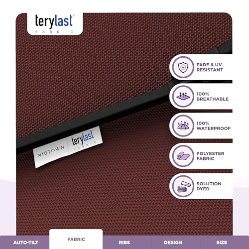 Midtown Umbrellas - 10-Year-No-Fade 9 Ft Patio Umbrella with Terylast Fabric, Auto-Tilt Aluminum Frame and 8 Reinforced Ribs for Deck, Pool, Garden & Beach - Cherry Burgundy Canopy, Black Pole - color: Terylast Fabric - Cherry, size: 9 Foot