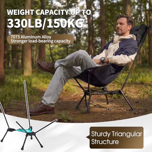MOON LENCE High Back Folding Camping Chair, 330lbs Portable Compact Chair with Wide Seat & Ergonomic Back Support (Black) - color: Black, size: Max