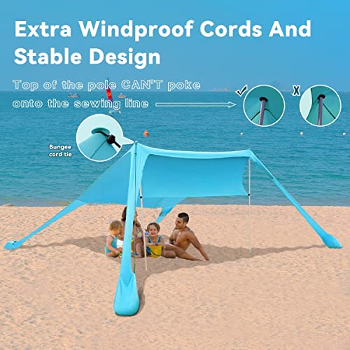 FBSPORT Beach Tent Sun Shelter, Portable Beach Shade Canopy UPF50+ with Sandbags for Outdoor Family Camping, Fishing, Backyard Fun, Picnic, 7 x 7ft - color: teal