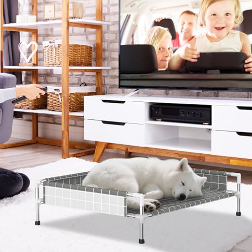 Elevated Dog Bed with 3-Sided Fence - Raised Pet Bed with Non-Slip Feet, Durable Elevated Couch for Medium Dogs, Indoor/Outdoor Use with Easy-Clean Fabric - size: M